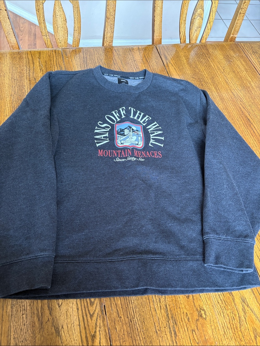 Vans Men's Charcoal Crewneck Sweatshirt with Mountain Menaces Logo